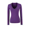 Camiseta de Manga Larga Ajustada con Cuello en V Cepillado Retro Pure Desire para Mujer Capa Interior de Otoño/Invierno Cintura Ajustada Capa Base Top Versátil Hot Girl