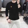 Camisa masculina de gola redonda de manga comprida máquina de outono Nova abelha de strass quente que assenta a camisa confortável respirável e fina camisa masculina moda