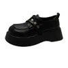 Zapatos Pequeños de Cuero Negros Estilo Británico Otoño, Planos Femeninos, Nuevos Mocasines Mary Jane de Suela Gruesa para Aumentar la Altura 2025