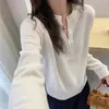 Estilo Coreano Minimalista Blazer Duplo Decote V Tricô 100% Lã Feminino Solto Emagrecedor Versátil Manga Longa Base Top Suéter