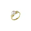 Novo Anel de Zircônia de Alta Qualidade, Estilo Cool Coreano, Elegante, Anel de Pérola Natural com Diamante de Luxo para Mulheres