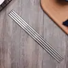 Juego de palillos de acero inoxidable 304 cuadrados antideslizantes anti-quemaduras huecos palillos creativos láser patrón de carácter fu láser