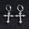 Estilo Ins Rojo y Blanco de Internet Zirconia Pequeños Pendientes de Cruz Pequeños y Exquisitos Simples para Mujer Microincrustados Completamente Diamante Pendientes Largos