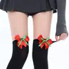 Calcetín de Navidad con Lazo Calcetines hasta la Rodilla para Mujer Calcetines Largos Europeos y Americanos Festival Calcetines Largos de Navidad