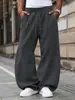Pantalones deportivos de AliExpress para hombre con tachuelas laterales y dobladillo dividido, pantalones largos casuales de pierna ancha con cordón estilo retro americano, holgados