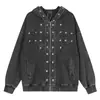 Sudadera con capucha de punto desgastado y remaches para hombre, estilo punk con remaches metálicos, holgada, con cremallera, chaqueta de otoño para estudiante