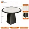 Mesa de travertino minimalista de lujo ligero sillas de terciopelo con respaldo suave estilo minimalista italiano restaurante occidental uso doméstico mesa redonda de madera maciza con borde envuelto