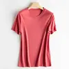 [boutique de volumen al caminar] sensación fresca sin planchar camiseta de seda de morera top simple ajustado versátil fino de manga corta cuello en V algodón T