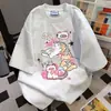 Camiseta de Manga Corta con Estampado de Gatito Lindo Estilo Casual Perezoso para Mujer 2025 Verano Longitud Media Estilo Universitario Top Versátil