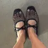 Zapatos Chuyuji 2026 Nuevos Bailarinas Francesas Mary Jane con Punta Cuadrada, Malla de Pedrería y Moño