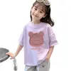 2026 Nuevo Estilo Camiseta de Verano para Niñas 100% Algodón Puro Infantil Dibujos Animados Estilo Coreano Cuello Redondo Manga Corta Tops para Niños Pequeños y Medianos