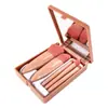 Kit de Pincéis de Maquiagem com Espelho, Pincel Multifuncional para Pó, Pincel para Blush Portátil em Caixa, Ferramentas de Beleza com Espelho em Caixa de 5 Peças