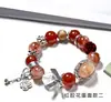 Design Original Pulseira de Flor de Borracha Vermelha com Cristal Caixa Mágica Contas Naturais Cristal Bracelet Joias Transfronteiriças