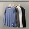 Camiseta de Manga Larga Waffle Americano 2025 para Hombre Primavera y Otoño Holgada Cuello Redondo Transpirable Color Sólido Camiseta Básica Sudadera Ropa para Hombre