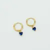Brincos Azuis de Zircônia da Moda Europeia e Americana para Mulheres, Brincos Geométricos Simples em Forma de Coração com um Estilo de Nicho de Alta Qualidade