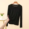 Camiseta de Manga Larga con Lunares Nueva Otoño 2026 para Mujer Cuello Redondo Ajustada Favorecedora Capa Base Ropa Interior Top Retro