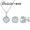 Moda Traje de Topacio Natural Plata de Ley S925 Collar Pendientes Femenino Nicho Color Azul Tesoro Joyería Geométrica Redonda