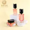 Conjunto quadrado de skincare com padrão de ondas em estoque, frascos de vidro, 30-120ml, frascos transparentes para loção, potes de creme de 30g/50g