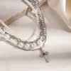 Collar Cruz de Perlas Multicapa Exagerado y Único para Mujer, Vintage, Alta Gama, Elegante, Moderno, Gargantilla Versátil, Cadena para Clavícula