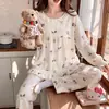 Pijama de algodón nube de manga larga y pantalón largo para mujer, disponible en stock, nuevo estilo de otoño, estilo dulce de princesa de dibujos animados, se puede usar como ropa exterior, ropa de estar