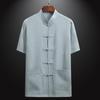 Verano Estilo Chino para Hombre Estilo Tang Camisa de Manga Corta Papá Algodón Lino Delgada Suelta Camisa China de Mediana Edad y Ancianos