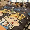 Juego de ropa de cama de cuatro piezas de algodón lavado grado A, nuevo estilo 2026, funda de edredón, sábana plana y sábana ajustable, adecuado para dormitorios de estudiantes, juego de tres piezas, talla 4