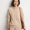 Nuevo suéter con capucha casual versátil de punto de cachemira pura para mujer, de corte holgado y ajustado, para otoño e invierno, cálido, de manga larga