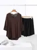 Algodón Transpirable Holgado Casual Ropa de Casa Verano Delgado Talla Grande Mangas de Murciélago Holgadas para Mujer Cuello en V Shorts Conjunto de Dos Piezas