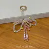 Pensamentos Aquecedores de Coração de Menina Corrente de Celular com Laço Colorido Feito à Mão com Contas, Chaveiro Fofo e Doce Exquisito Pingente de Bolsa