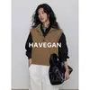 Colete de Tricô Yujian HAVEGAN/Outono com Gola e Sem Mangas para Mulheres, Peça de Roupa Externa Macia e Aconchegante, Top Casual