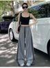 Pantalones Cargo Grises Estilo Americano para Mujer, Novedad Otoño 2025, Cintura Alta, Corte Holgado, Diseño de Nicho, Pantalones de Pierna Ancha Relajados