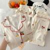 Pijama de Cerezas Dulces Estilo Japonés para Mujer, Nuevo Conjunto de Tres Piezas de Ropa de Dormir Cárdigan de Manga Corta de Verano, Se Puede Usar Afuera, Fotos Reales al Por Mayor