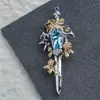 Broche Espada de León Escudo Azul Marino Imitación "Espada Jurada" Accesorio de Pin Exquisito de Alta Gama para Traje Abrigo
