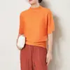 Miyake Alta Calidad Top de Manga Corta para Mujer para Verano Nuevo Holgado Top Batimóvil Adelgazante Camiseta Versátil Camiseta de Moda Ins para Mujer