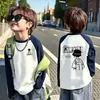 Camiseta de Manga Raglán para Niños, Bloques de Color, Algodón Puro, Manga Larga, Estilo Otoño, Moda Coreana, Corte Holgado, Ropa de Abrigo Elegante
