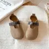 Sapatos de princesa para meninas, estilo retrô francês, sapatos Birkenstock infantis, novo design de tira única, sola plana e macia, sapatinhos de couro confortáveis