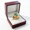 Anel de Ágata de Jade Antifalsificação com Incrustação de Cloisonné, Anel Ajustável Estilo Corte Vintage Esmeralda com Pedra Olho de Gato