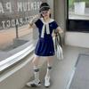 Conjunto Estilo Marinho para Meninas Verão 2026 Novo Estilo para Meninas Mais Velhas Xale Camiseta Saia Curta Conjunto de Duas Peças Casual Roupa Esportiva
