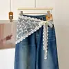 Tanga de Encaje Blanco Bufanda Pequeña de Seda Falda con Dobladillo Francés en Capas para Cubrir Glúteos Cortina Cinturón Falda de Abrigo