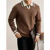 Nuevo suéter de punto POLO otoño e invierno para hombre, cuello en V, cuello de gaviota, bloques de color, estilo "old money", negocios, venta al por mayor de fábrica transfronteriza
