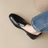 Zapatos de Mujer de Piel de Vaca 26 Nuevos de Primavera y Otoño Punta Redonda Tacón Bajo Estilo Retro Mocasines de Piel Genuina Color Negro Gunmetal
