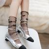 Verano Nuevo Negro Lunares Malla Calcetines Apilados Niños Estilo Ballet Lazo Calcetines Medianos Delgados Transparentes Calcetines JK