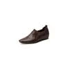 Zapatos de tacón bajo de un solo color estilo Retro Old Money para mujer, nuevos, de punto, patchwork, puntera cuadrada pequeña, con plataforma interior, de piel de cabra, slip-on, zapatos pequeños de cuero