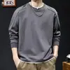 Moletom estampado minimalista estilo americano, falso duas peças, para homens, novo outono 2026, casual, manga longa, primavera/outono, marca moderna, plus size, peso pesado