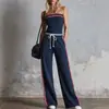 2026 Nuevo Conjunto Deportivo Casual de Dos Piezas para Mujer Estilo Tenis Europeo y Americano con Top de Tubo Rayado y Pantalones de Pierna Ancha Holgados Transfronterizo TK