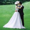 Vestido de Novia de Satén Francés con Cuello Redondo Sencillo, Línea A de Princesa Adelgazante, Velo para Fotografía de Boda de Viaje Nupcial con Cola Pequeña, Estilo Bosque