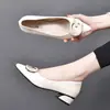 Zapatos versátiles de tacón grueso para mujer 2026 otoño nuevo estilo tacón medio bajo punta cuadrada hebilla cuadrada versátil zapatos de trabajo mocasines