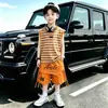 Conjunto de Camiseta sin Mangas Rayada Naranja para Niños Estilo Coreano Infantil Atractivo Moderno Fresco Conjunto Deportivo Ropa de Verano para Niños