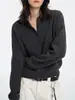 Suéter Pulóver Gris con Cuello Polo para Mujer, Corte Holgado para Otoño e Invierno, Top Base para Vestir por Capas
