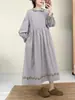 20206 Ropa de Primavera, Vestido Largo Bordado de Estilo Artístico con Mangas Largas, Cuello Peter Pan Cintura con Cordón Vestido Largo Adelgazante para Mujer